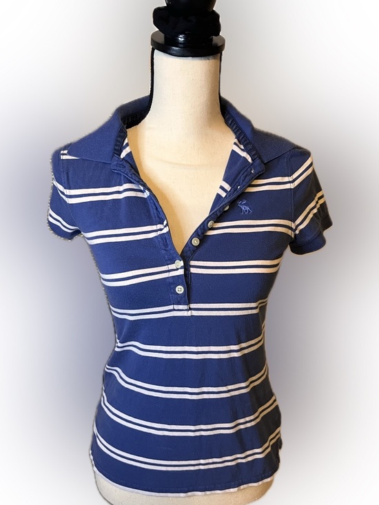 Abercrombie & Fitch Tops - Vintage Abercrombie & Fitch Navy and White Striped Polo Tee - Short Sleeve
